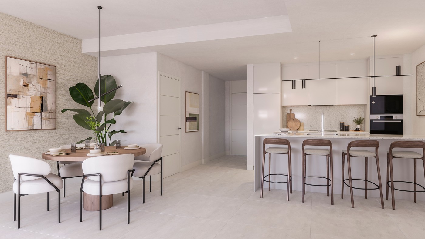 Projekt kuchni z jadalnią.